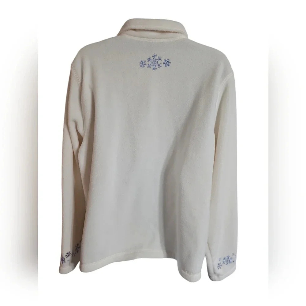 Croft & Barrow Women XL Fleece White Snowflake Jacket Button Iconic Grandmacore - Picture 3 of 7